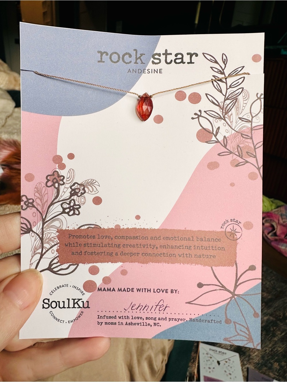 Soulku Andesine Red Teardrop Necklace